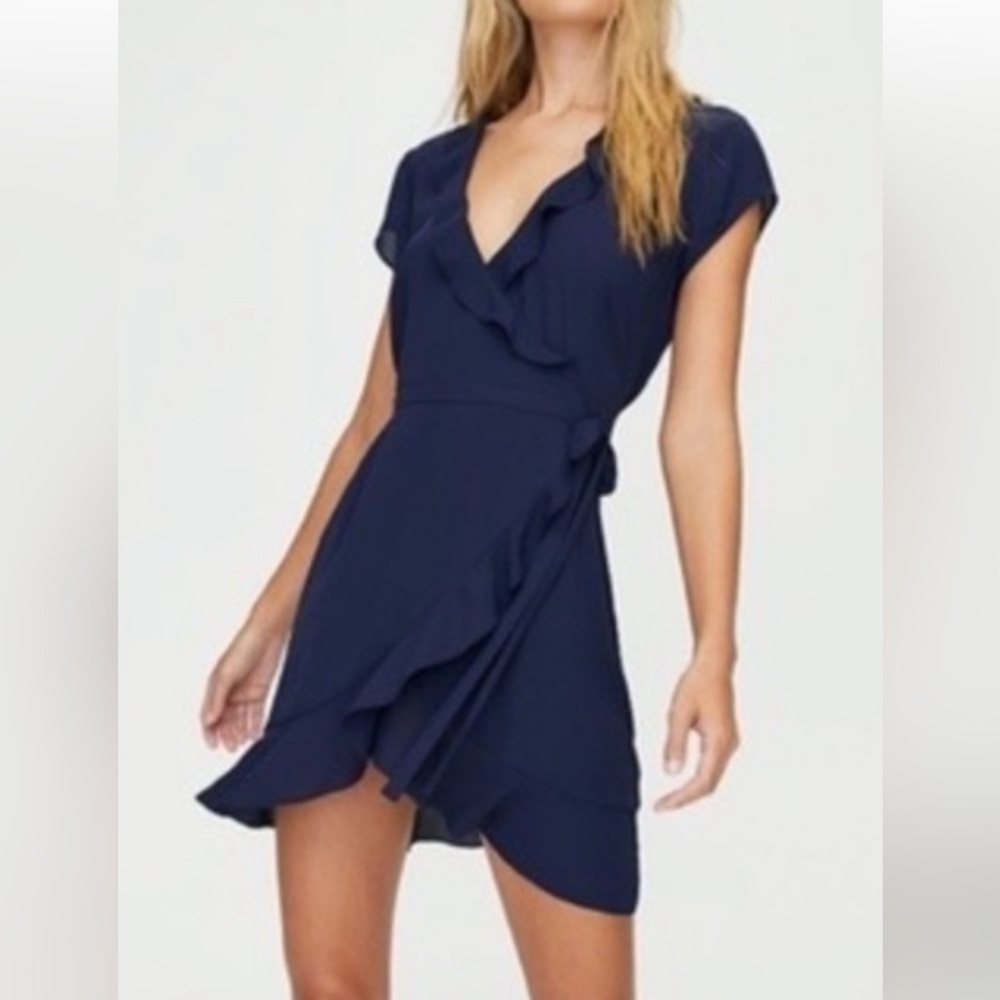 Aritiza Ruffle Wrap Dress 2 navy blue